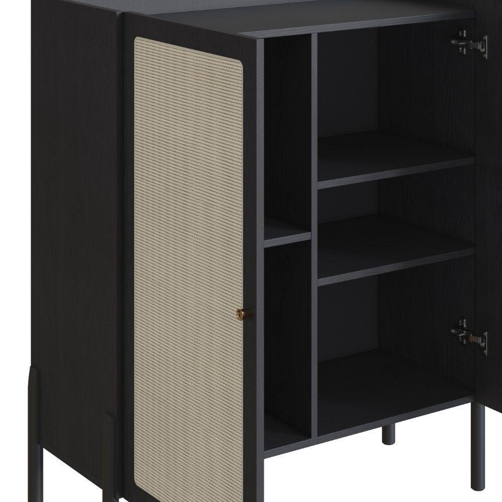 Cristaleira Bar Armário Alto Oslo Artesano 93 Cm (larg) Mdp Nero Palha Sintética Base Madeira Maciça - 6