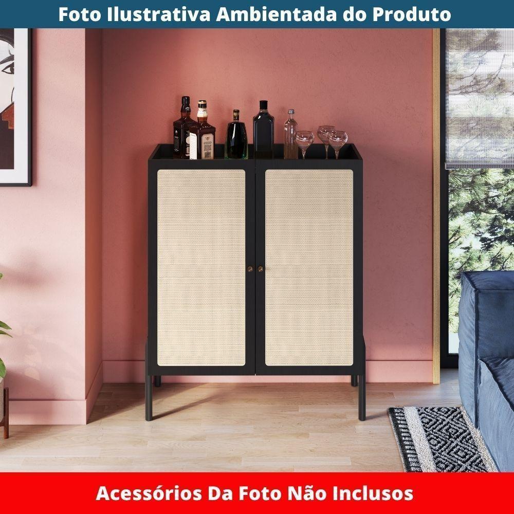 Cristaleira Bar Armário Alto Oslo Artesano 93 Cm (larg) Mdp Nero Palha Sintética Base Madeira Maciça - 7