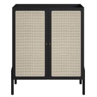 Cristaleira Bar Armário Alto Oslo Artesano 93 Cm (larg) Mdp Nero Palha Sintética Base Madeira Maciça - 3