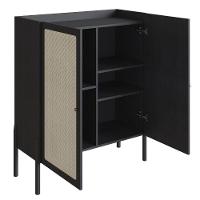 Cristaleira Bar Armário Alto Oslo Artesano 93 Cm (larg) Mdp Nero Palha Sintética Base Madeira Maciça