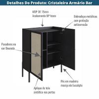 Cristaleira Bar Armário Alto Oslo Artesano 93 Cm (larg) Mdp Nero Palha Sintética Base Madeira Maciça - 8