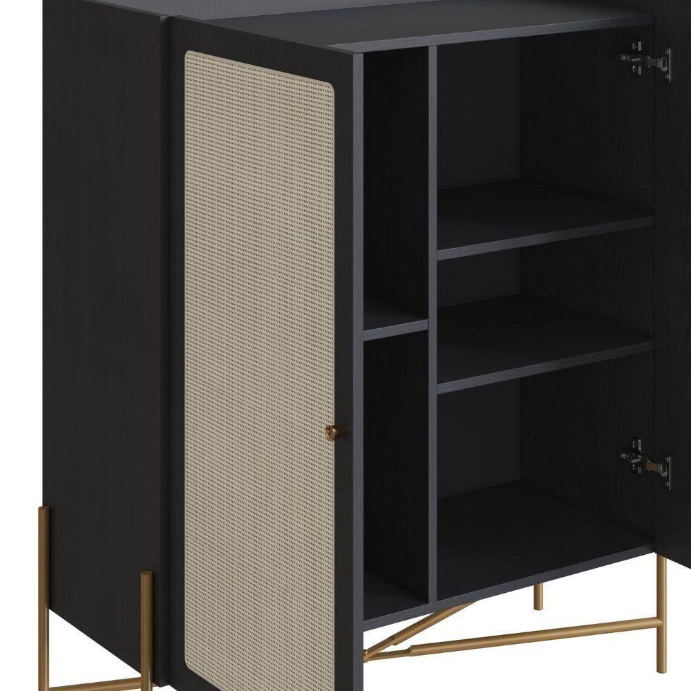 Cristaleira Bar Armário Alto Oslo Artesano 93 Cm (larg) Mdp Nero Palha Sintética Base Metal Dourado - 5