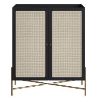 Cristaleira Bar Armário Alto Oslo Artesano 93 Cm (larg) Mdp Nero Palha Sintética Base Metal Dourado - 2