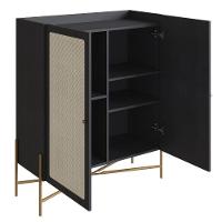 Cristaleira Bar Armário Alto Oslo Artesano 93 Cm (larg) Mdp Nero Palha Sintética Base Metal Dourado - 3