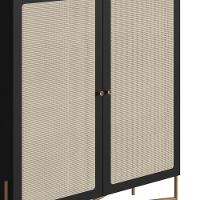 Cristaleira Bar Armário Alto Oslo Artesano 93 Cm (larg) Mdp Nero Palha Sintética Base Metal Dourado