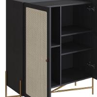 Cristaleira Bar Armário Alto Oslo Artesano 93 Cm (larg) Mdp Nero Palha Sintética Base Metal Dourado - 5