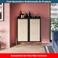 Cristaleira Bar Armário Alto Oslo Artesano 93 Cm (larg) Mdp Nero Palha Sintética Base Metal Dourado - 7