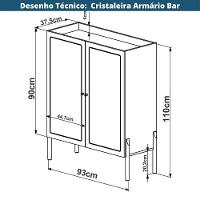 Cristaleira Bar Armário Alto Oslo Artesano 93 Cm (larg) Mdp Nero Palha Sintética Base Metal Dourado - 8