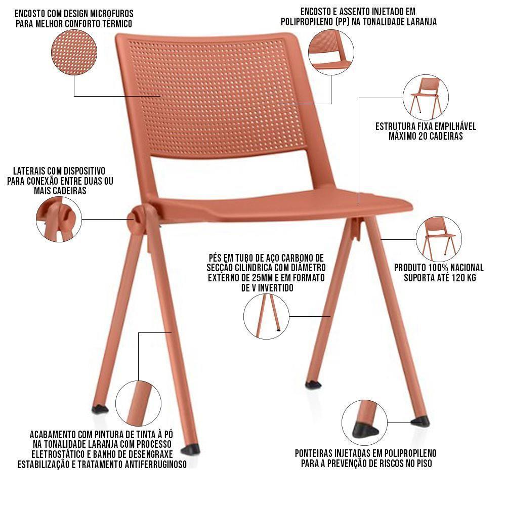 Cadeira Empilhável Fixa Lift F02 Base Aço Laranja - Lyam Decor - 2