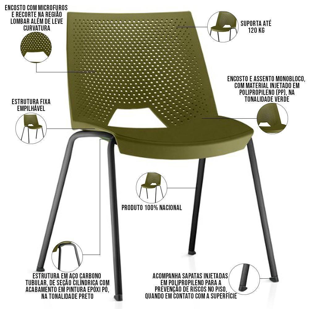 Cadeira Empilhável Fixa Liked F02 Base Aço Preto Verde - Lyam Decor - 2