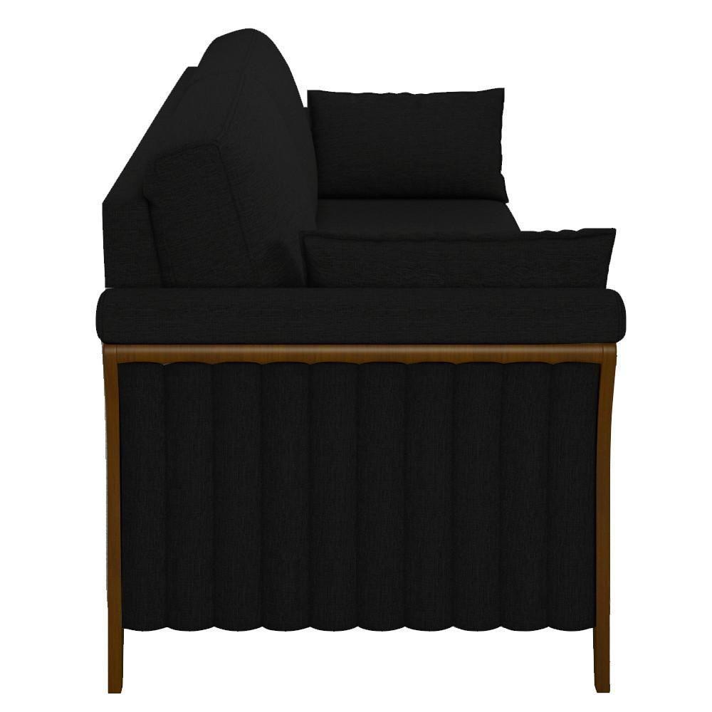Sofá Living 3 Lugares 222cm Pés Madeira Roya M22 Veludo Preto - Mpozenato - 3