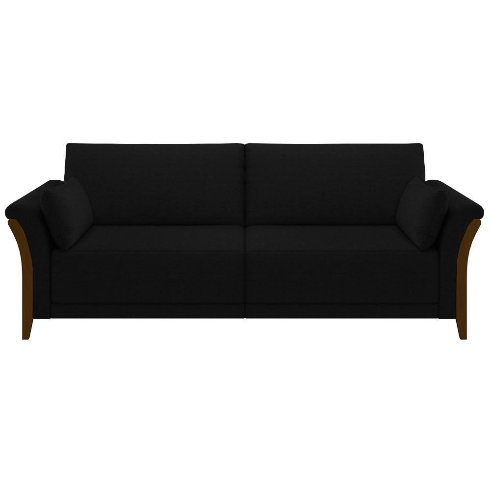 Sofá Living 3 Lugares 222cm Pés Madeira Roya M22 Veludo Preto - Mpozenato - 7
