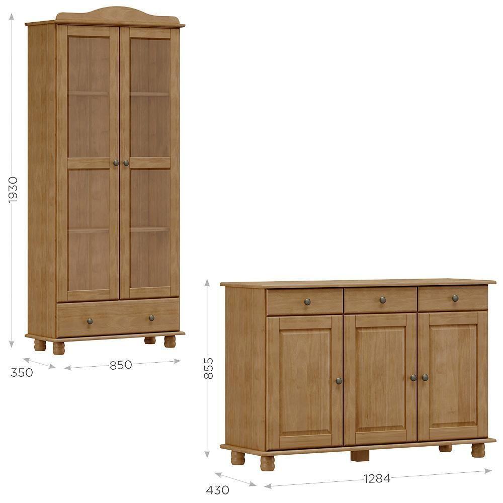 Armario Cristaleira E Balcao 3 Portas Madeira Maciça Freijo Milani Store - 4