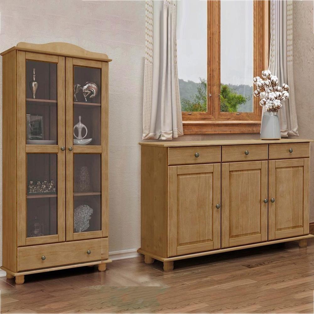 Armario Cristaleira E Balcao 3 Portas Madeira Maciça Freijo Milani Store - 7