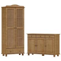 Armario Cristaleira E Balcao 3 Portas Madeira Maciça Freijo Milani Store - 1