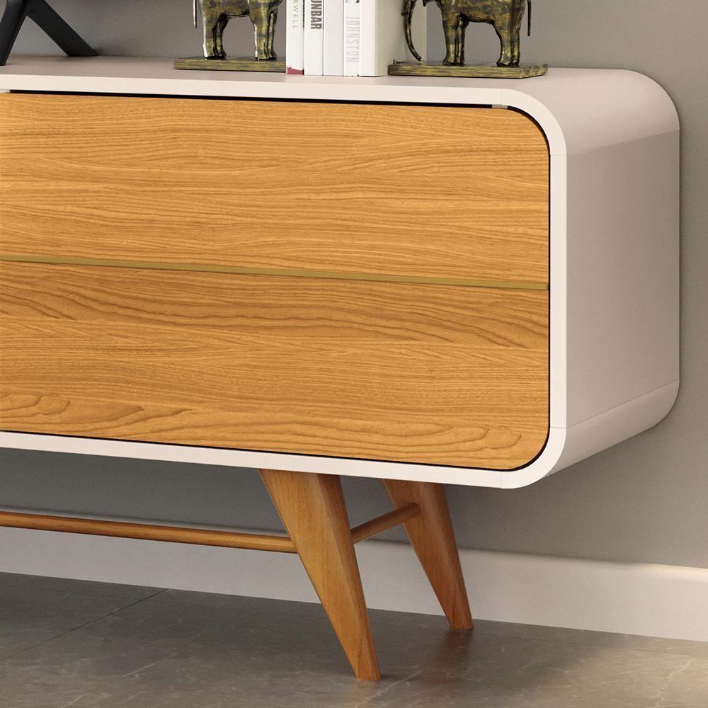 Rack Para Sala De Estar Tv 85 Pol Orgânico 220cm Erah B01 Off White Cinamomo - Lyam Decor - 5