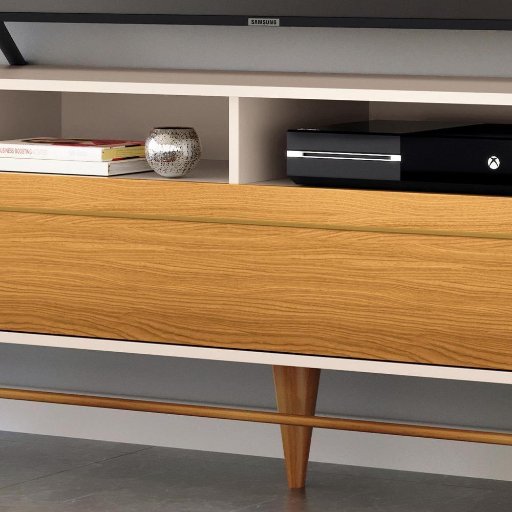 Rack Para Sala De Estar Tv 85 Pol Orgânico 220cm Erah B01 Off White Cinamomo - Lyam Decor - 7