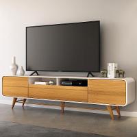 Rack Para Sala De Estar Tv 85 Pol Orgânico 220cm Erah B01 Off White Cinamomo - Lyam Decor - 2