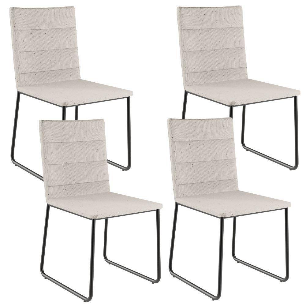 Kit 04 Cadeiras Decorativa Estofada Para Sala De Jantar Preto Maya L02 Linho Cru - Lyam Decor - 1