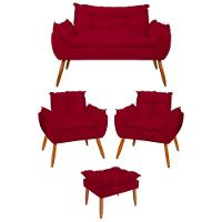 Kit 02 Poltronas + Sofá 2 Lugares Com Puff Opala Balaqui Vermelho - 1