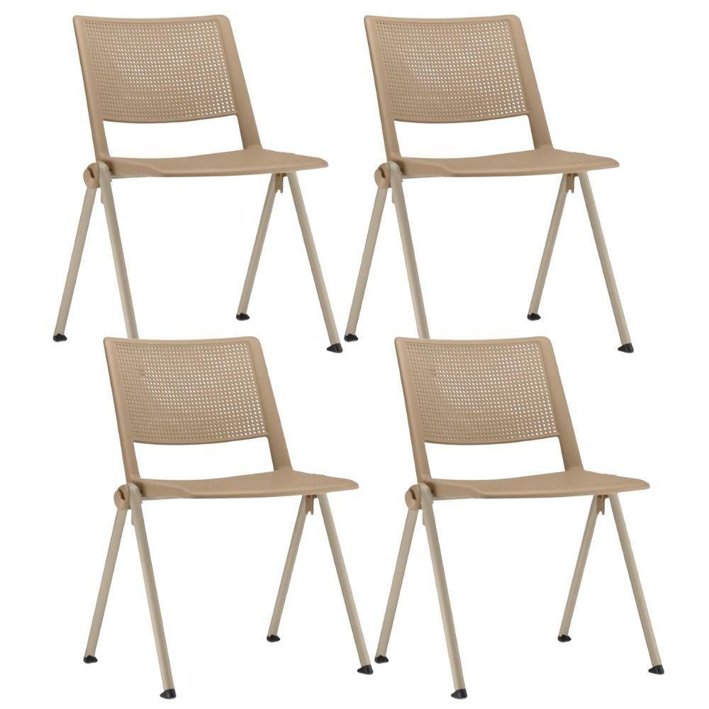 Kit 04 Cadeiras Empilhável Fixa Lift F02 Base Aço Nude - Lyam Decor - 1