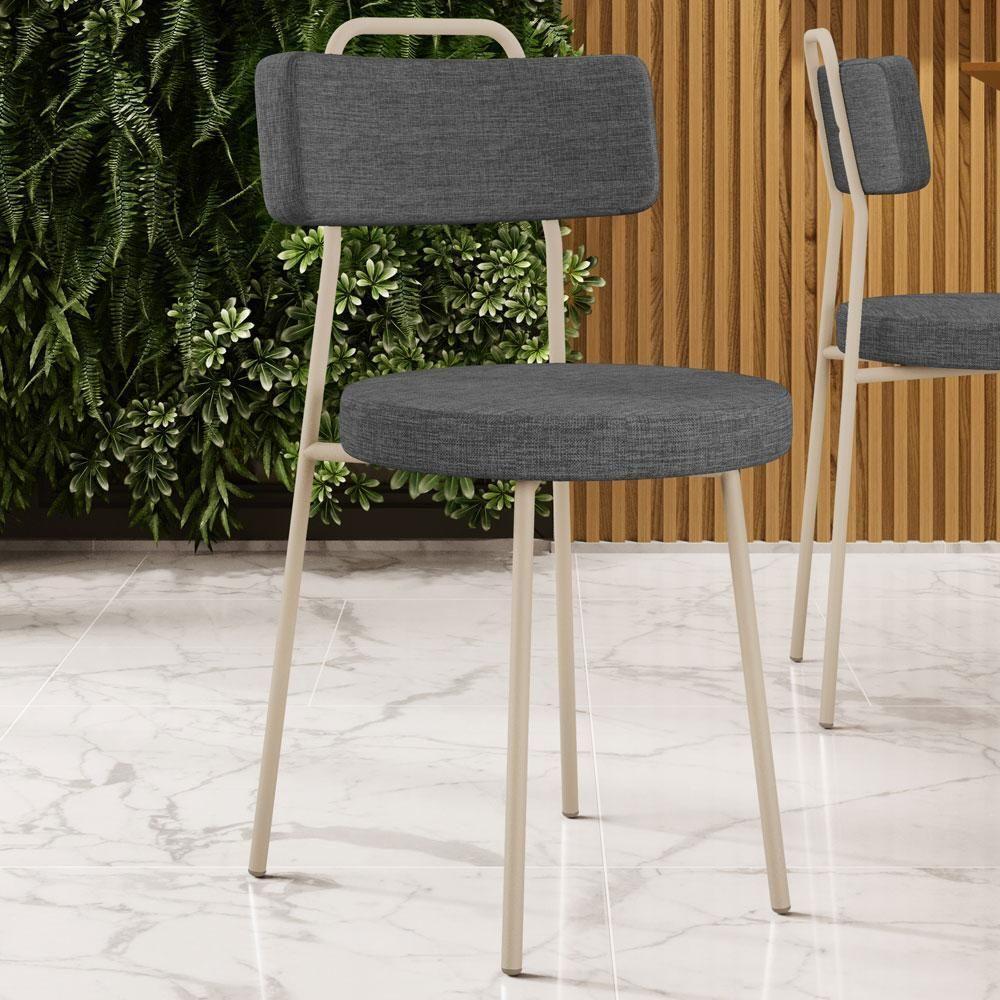 Kit 08 Cadeiras Decorativas Estofada Sala Jantar Barcelona Arena L02 Linho Cinza Escuro - Lyam - 2