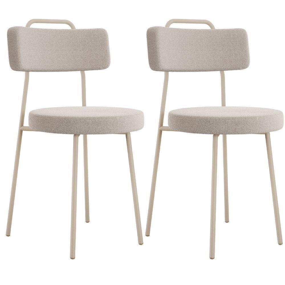 Kit 02 Cadeiras Decorativas Estofada Sala Jantar Barcelona Arena L02 Bouclê Creme - Lyam - 1