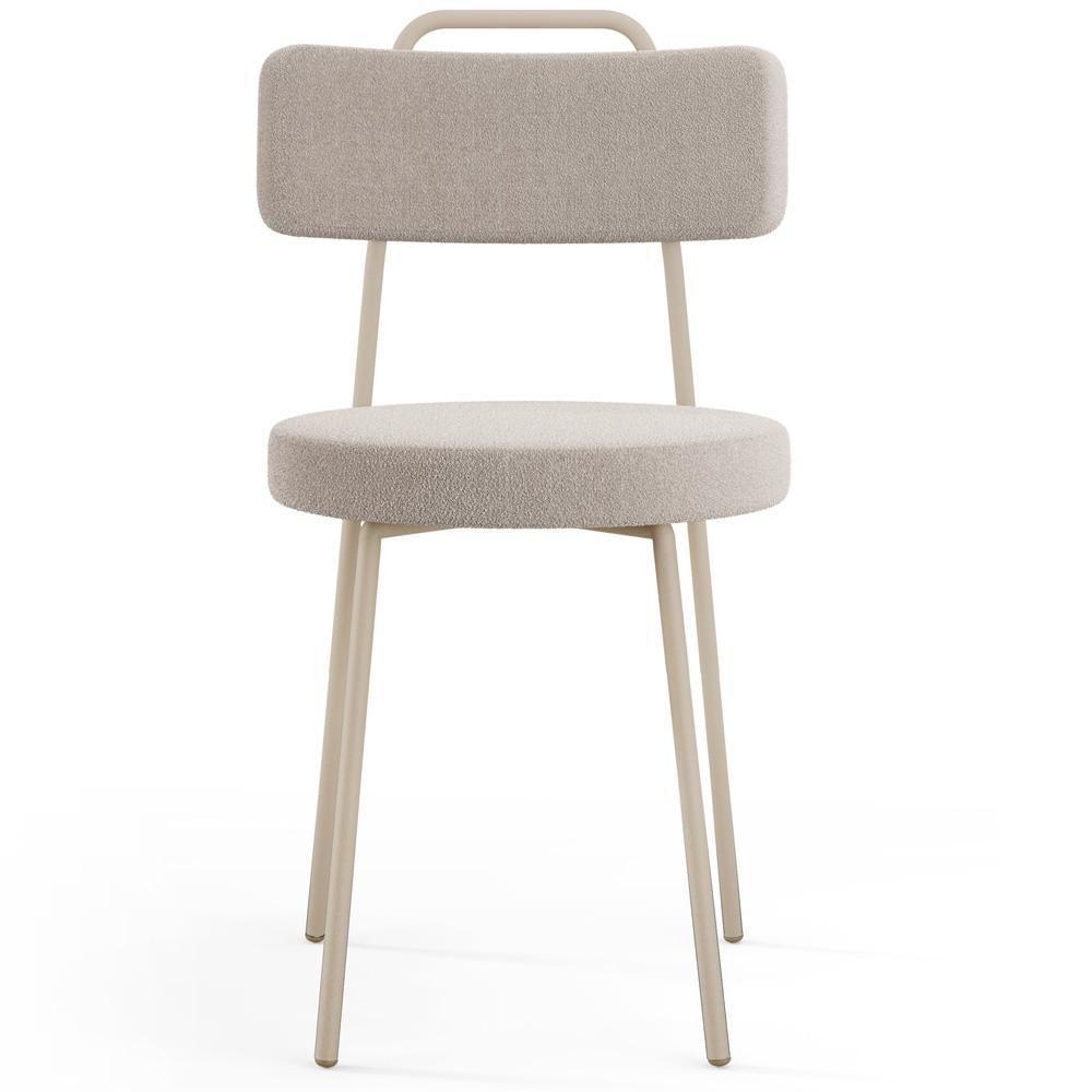 Kit 02 Cadeiras Decorativas Estofada Sala Jantar Barcelona Arena L02 Bouclê Creme - Lyam - 6