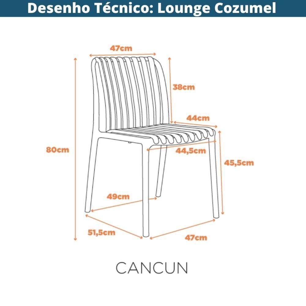 Kit 4 Cadeiras Empilhável Inmetro Sem Braço Cancun Gávea Fratini 49 Cm Polipropileno Cinza - 3