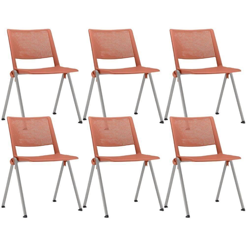 Kit 06 Cadeiras Empilhável Fixa Lift F02 Base Aço Cinza Laranja - Lyam Decor - 1