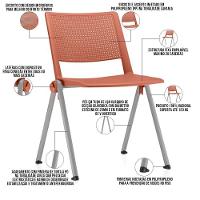 Kit 06 Cadeiras Empilhável Fixa Lift F02 Base Aço Cinza Laranja - Lyam Decor - 3