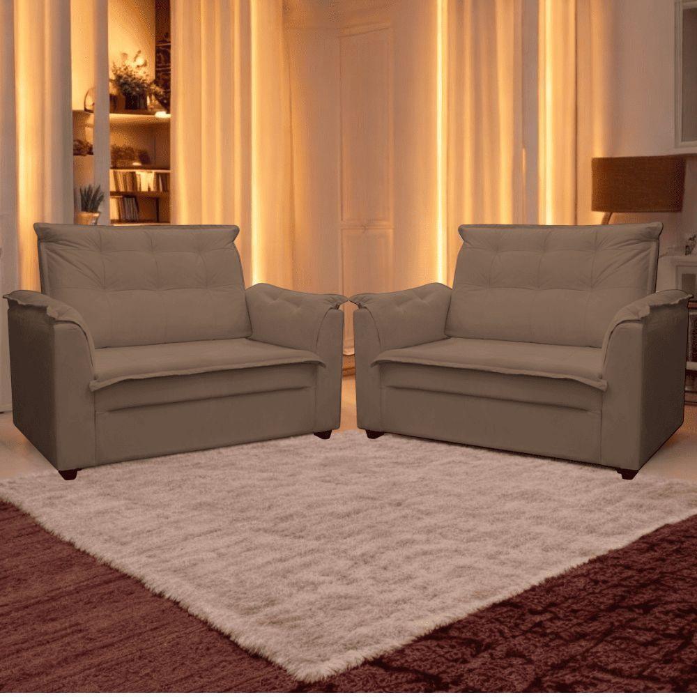 Kit 03 Sofás 2 Lugares Namoradeira Marrocos 1,40m Sala De Tv Estar Recepção Suede Marrom Mabe Magazine - 2