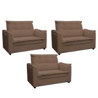 Kit 03 Sofás 2 Lugares Namoradeira Marrocos 1,40m Sala De Tv Estar Recepção Suede Marrom Mabe Magazine - 1