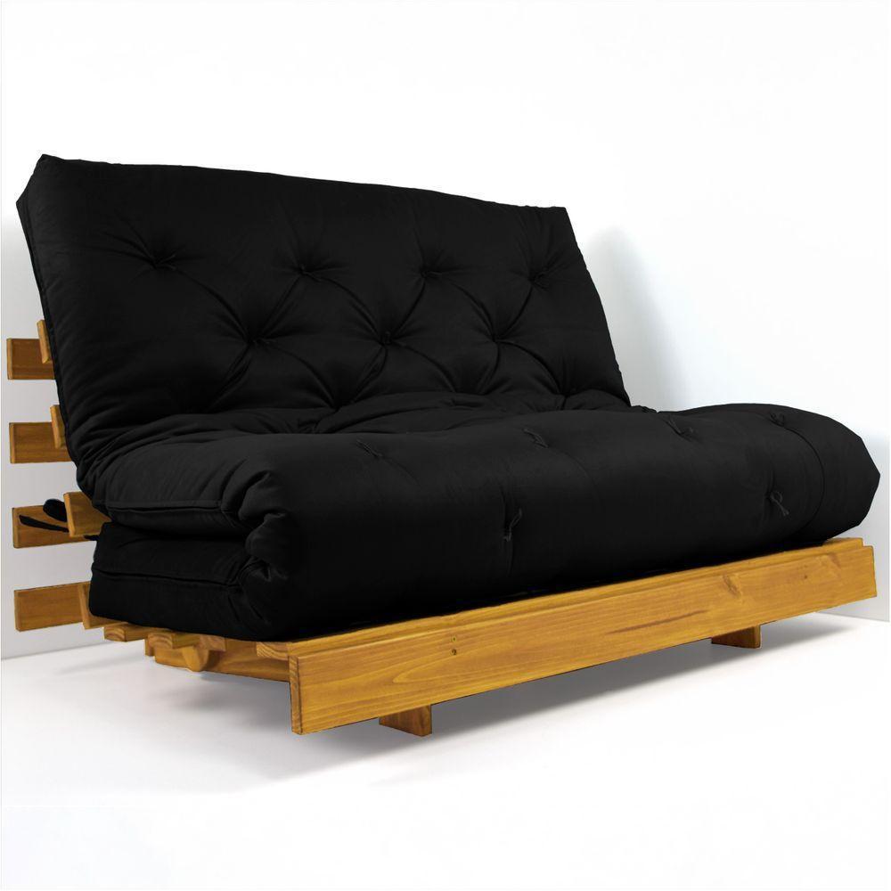 Sofá Cama Casal Futon Tokio Preto Acquablock Madeira Maciça Cor Mel - 4
