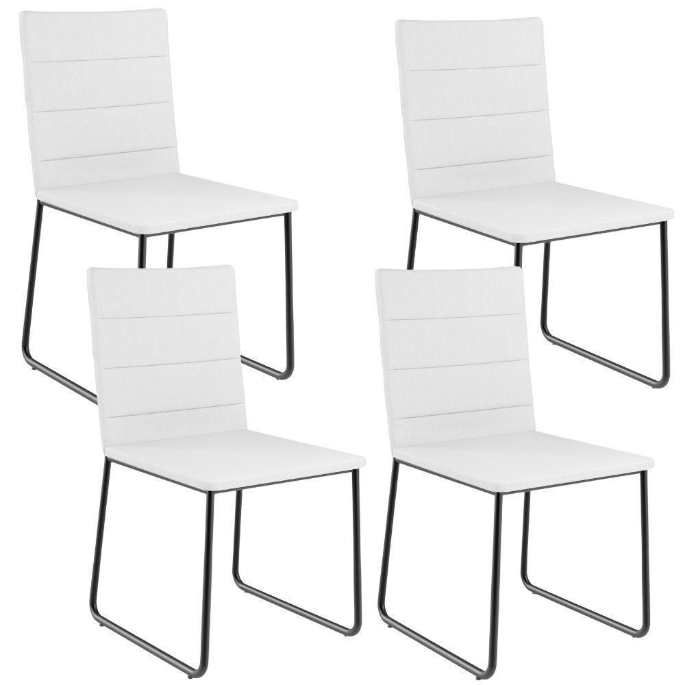 Kit 04 Cadeiras Decorativa Estofada Para Sala De Jantar Preto Maya L02 Facto Branco - Lyam Decor - 1