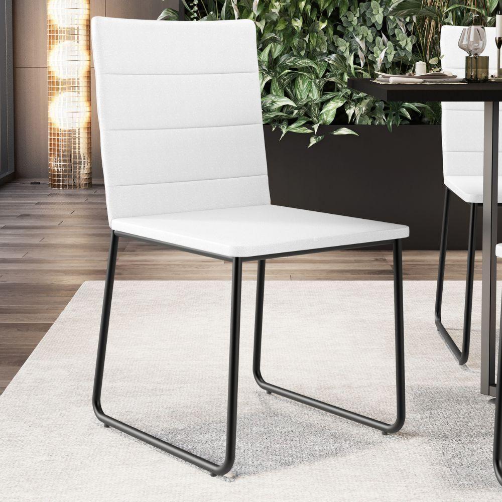 Kit 04 Cadeiras Decorativa Estofada Para Sala De Jantar Preto Maya L02 Facto Branco - Lyam Decor - 2