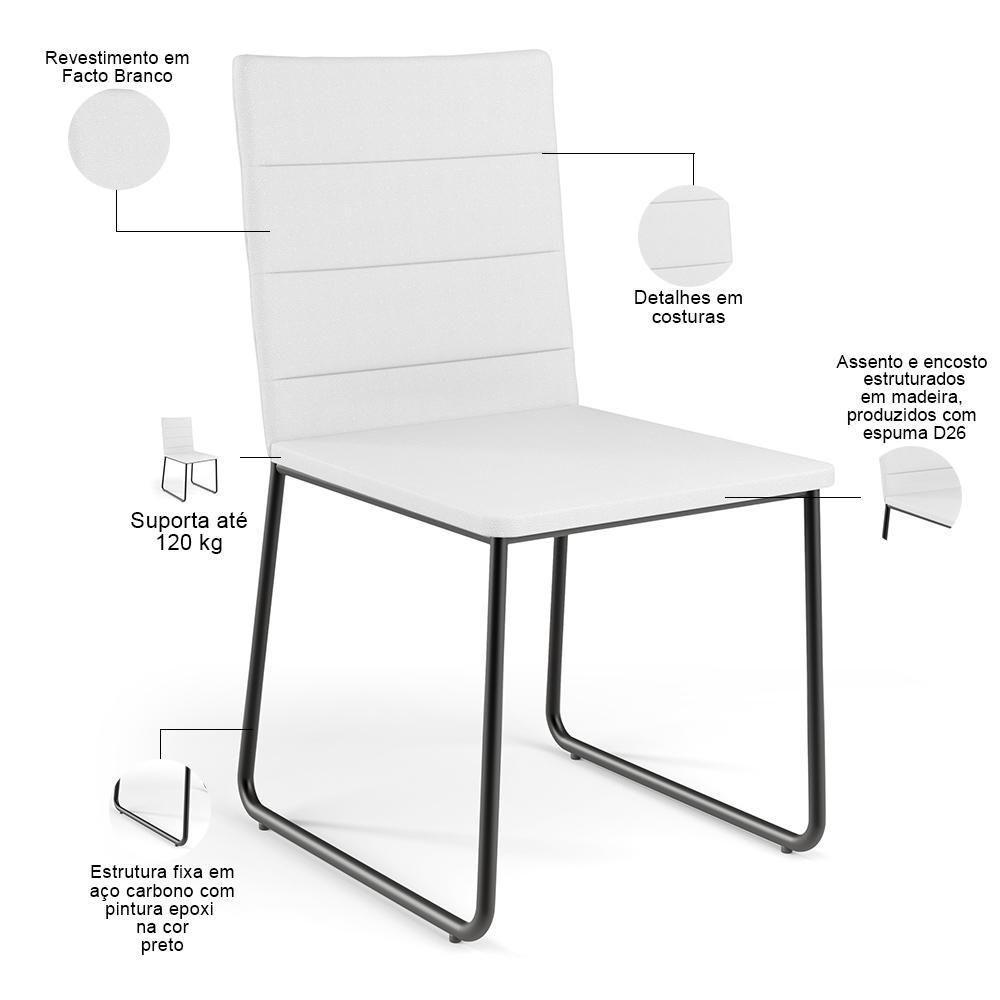 Kit 04 Cadeiras Decorativa Estofada Para Sala De Jantar Preto Maya L02 Facto Branco - Lyam Decor - 4