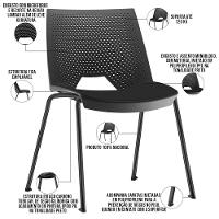 Kit 06 Cadeiras Empilhável Fixa Liked F02 Base Aço Preto - Lyam Decor - 3