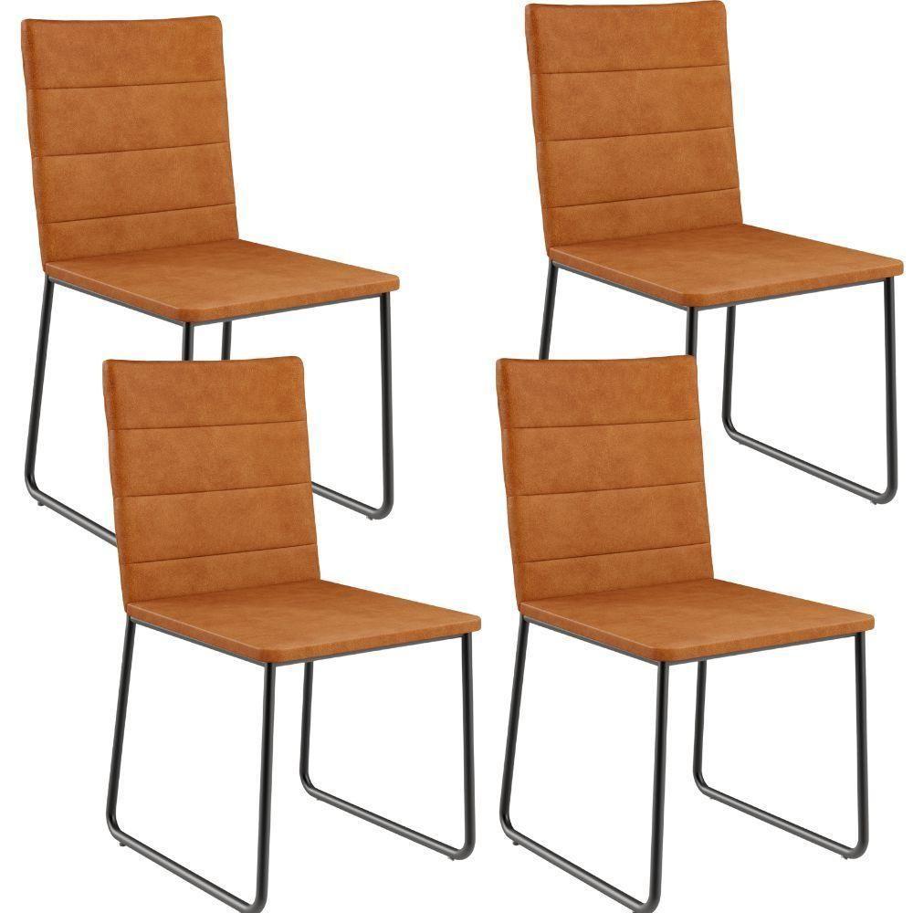 Kit 04 Cadeiras Decorativa Estofada Para Sala De Jantar Preto Maya L02 Couríssimo Canela - Lyam Decor - 1