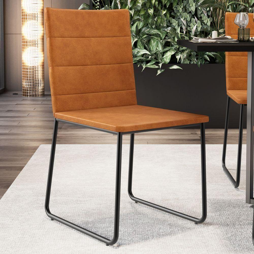 Kit 04 Cadeiras Decorativa Estofada Para Sala De Jantar Preto Maya L02 Couríssimo Canela - Lyam Decor - 4