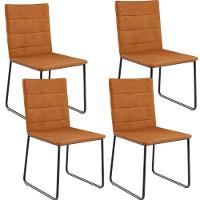 Kit 04 Cadeiras Decorativa Estofada Para Sala De Jantar Preto Maya L02 Couríssimo Canela - Lyam Decor - 1