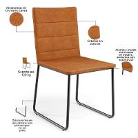 Kit 04 Cadeiras Decorativa Estofada Para Sala De Jantar Preto Maya L02 Couríssimo Canela - Lyam Decor - 2