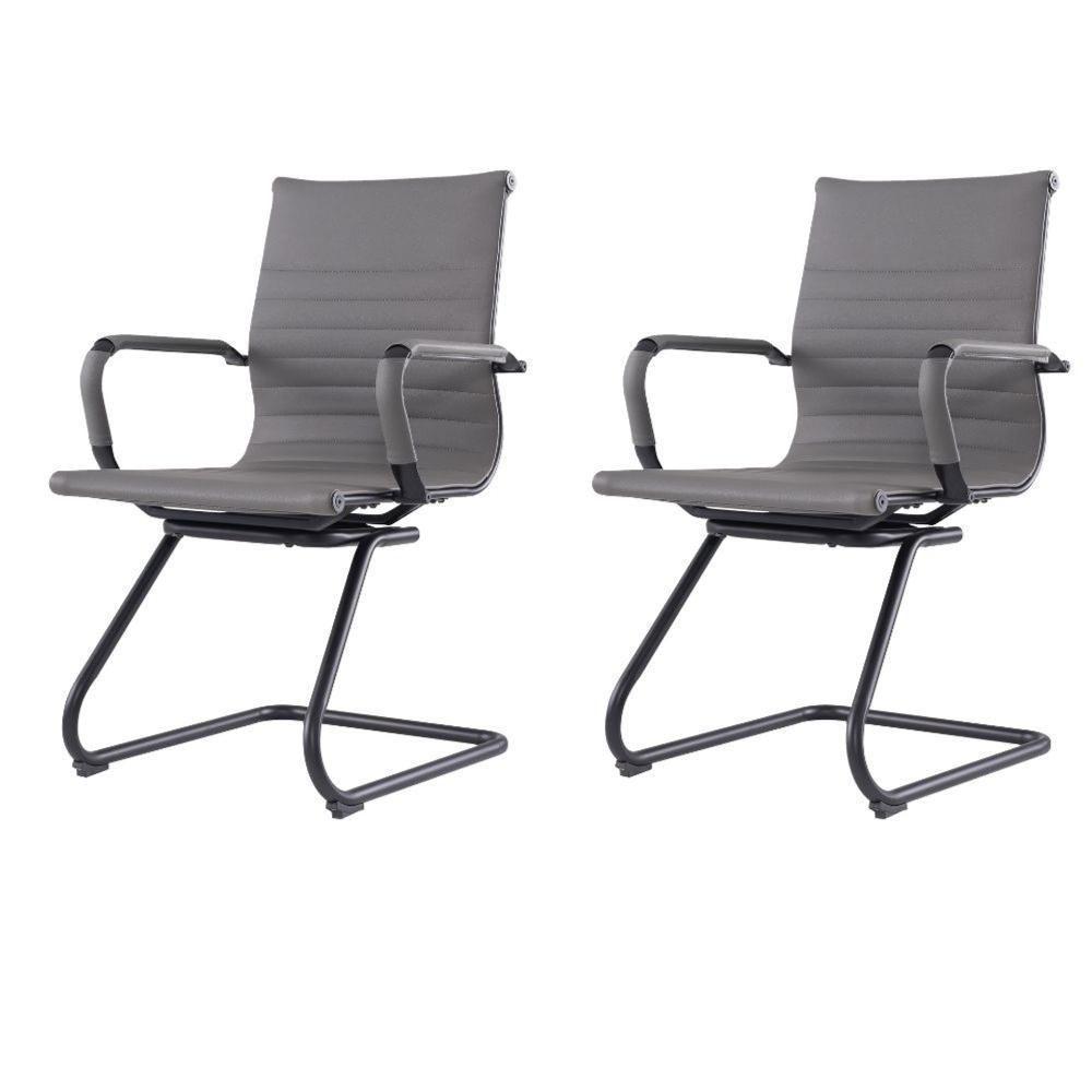 Kit 2 Cadeiras Escritóriomanhattan Black Esteirinha Diretor Fratini Em Pu Cinza Base Fixa Preto - 1