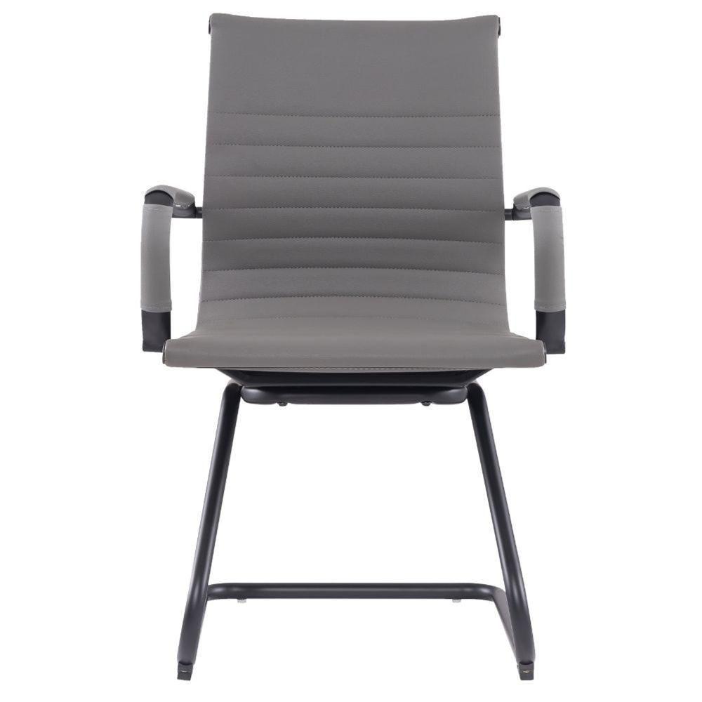 Kit 2 Cadeiras Escritóriomanhattan Black Esteirinha Diretor Fratini Em Pu Cinza Base Fixa Preto - 3