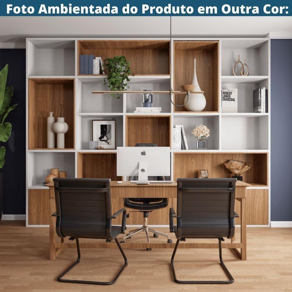 Kit 2 Cadeiras Escritóriomanhattan Black Esteirinha Diretor Fratini Em Pu Cinza Base Fixa Preto - 6