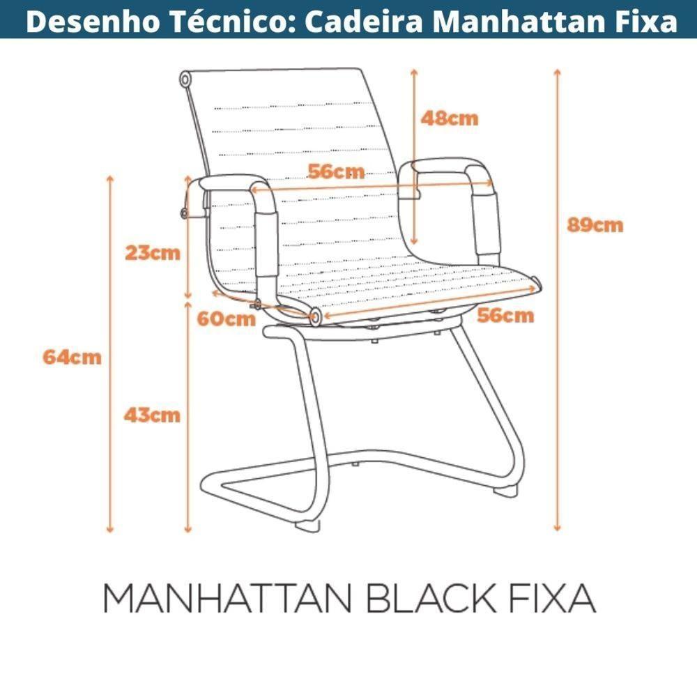 Kit 2 Cadeiras Escritóriomanhattan Black Esteirinha Diretor Fratini Em Pu Cinza Base Fixa Preto - 8
