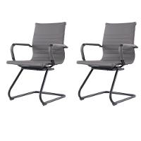 Kit 2 Cadeiras Escritóriomanhattan Black Esteirinha Diretor Fratini Em Pu Cinza Base Fixa Preto - 1