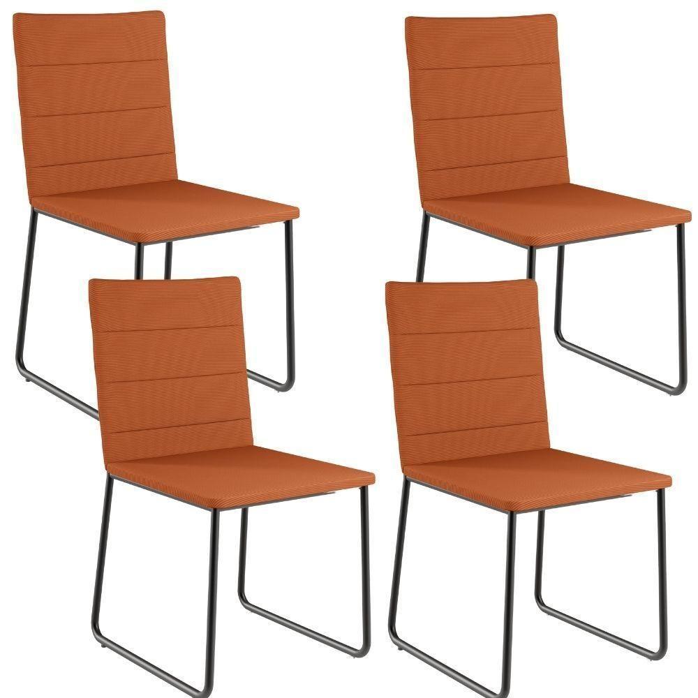 Kit 04 Cadeiras Decorativa Estofada Para Sala De Jantar Preto Maya L02 Tecido Terracota - Lyam Decor - 1