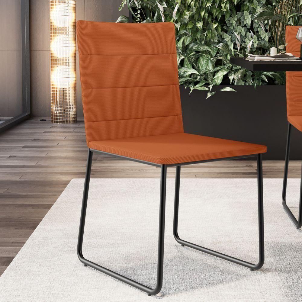 Kit 04 Cadeiras Decorativa Estofada Para Sala De Jantar Preto Maya L02 Tecido Terracota - Lyam Decor - 2