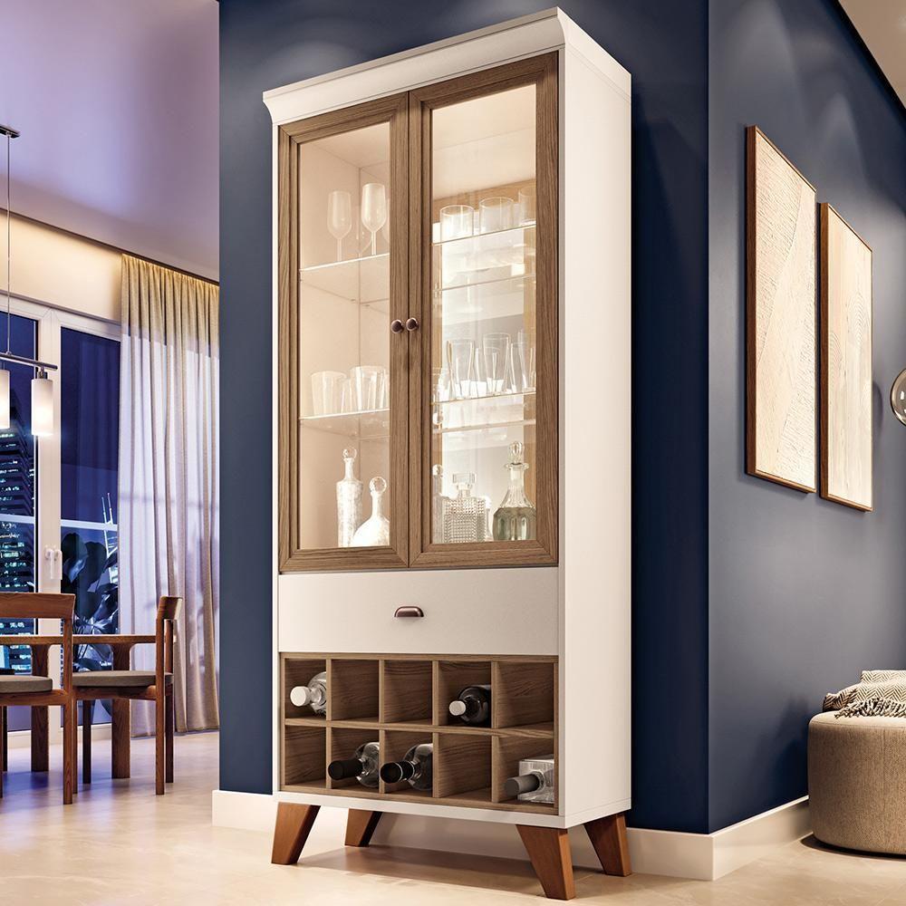Conjunto Cristaleira Adega E Buffet Aparador Mdp/mdf Andorra/noeli Off White/castanho G26 - Gran Belo - 2